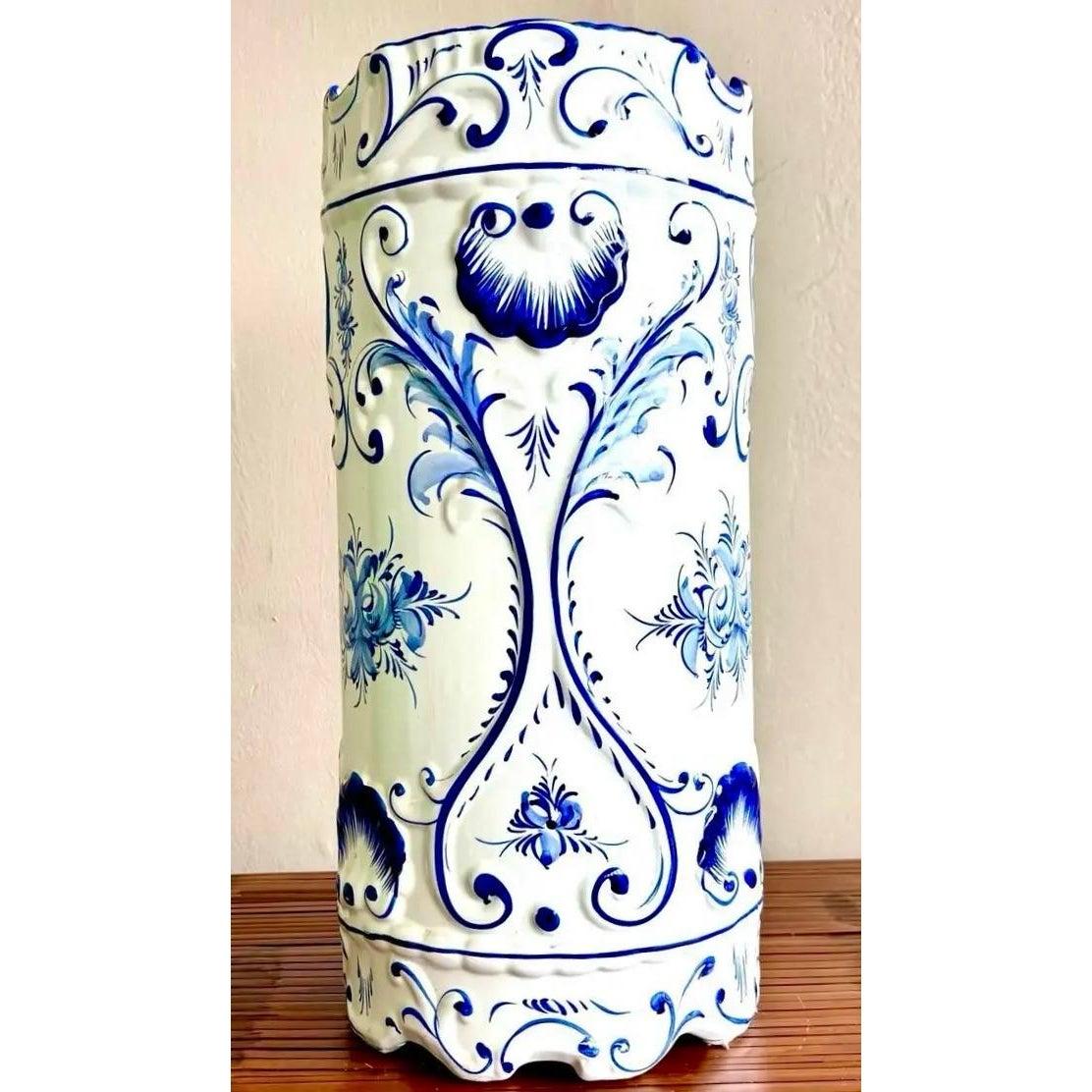 Vintage Boho Delft-Stil Hand gemalt Keramik Schirmständer (Portugiesisch) im Angebot