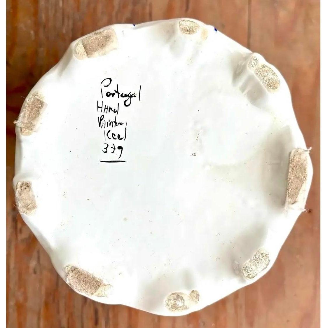 Vintage Boho Delft-Stil Hand gemalt Keramik Schirmständer (20. Jahrhundert) im Angebot