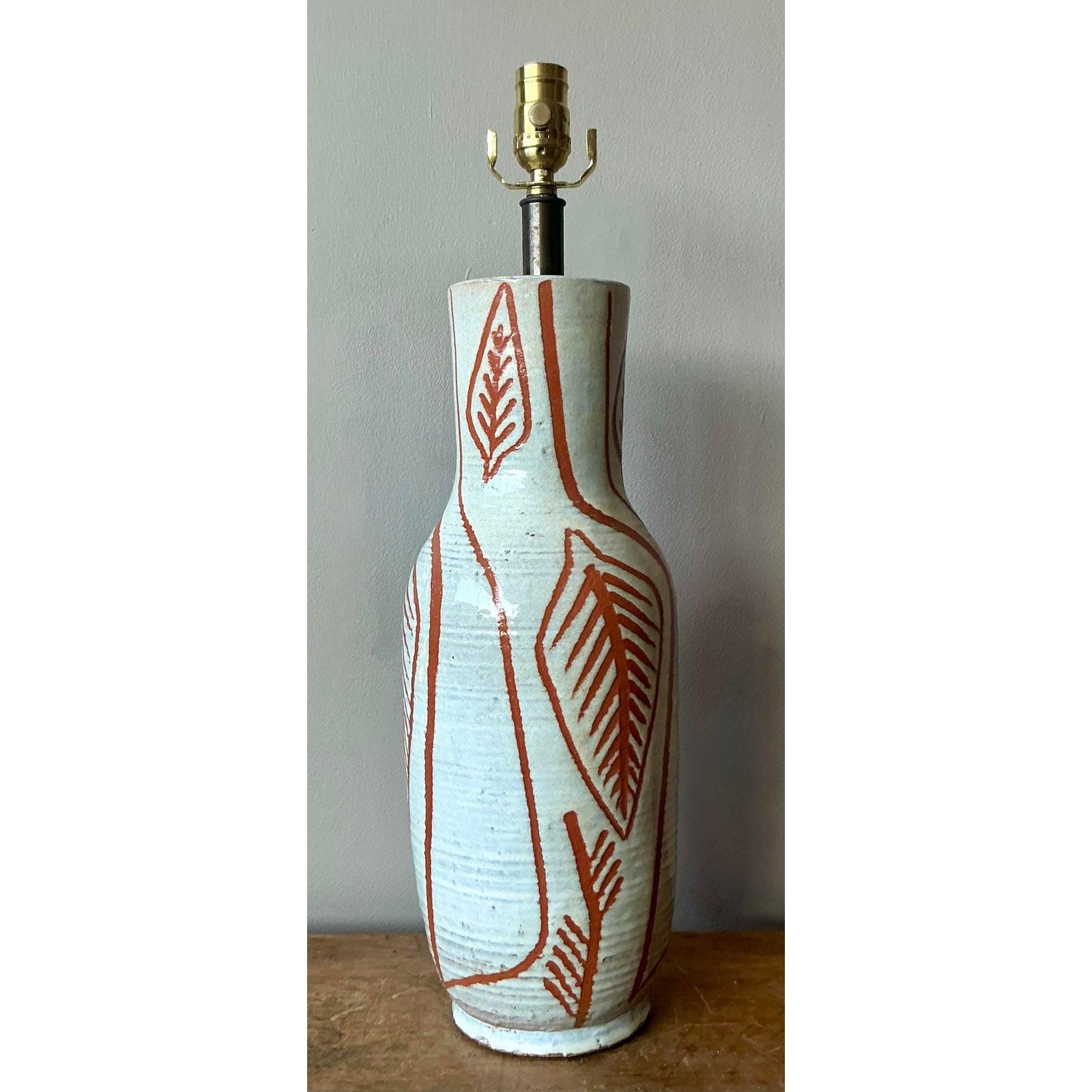 Lampe Vintage Boho Design Technics en céramique émaillée Bon état - En vente à West Palm Beach, FL