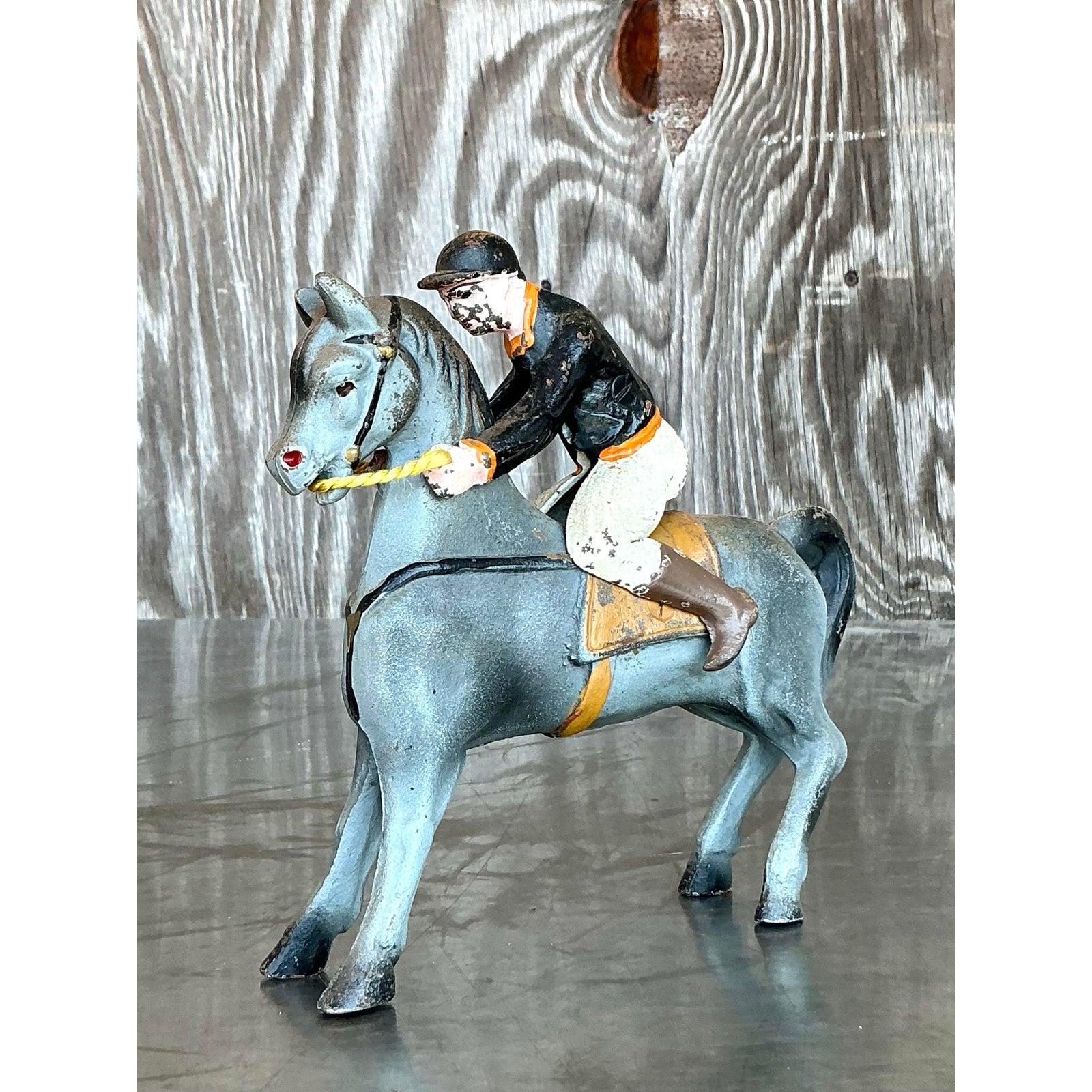 Americano Cavaliere a cavallo in ferro battuto vintage Boho Diecast in vendita