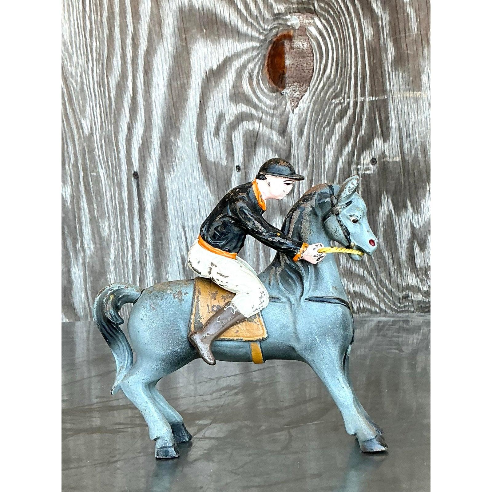 Cavaliere a cavallo in ferro battuto vintage Boho Diecast In condizioni buone in vendita a West Palm Beach, FL