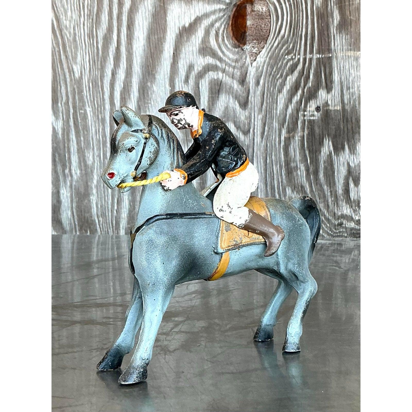 Ferro battuto Cavaliere a cavallo in ferro battuto vintage Boho Diecast in vendita