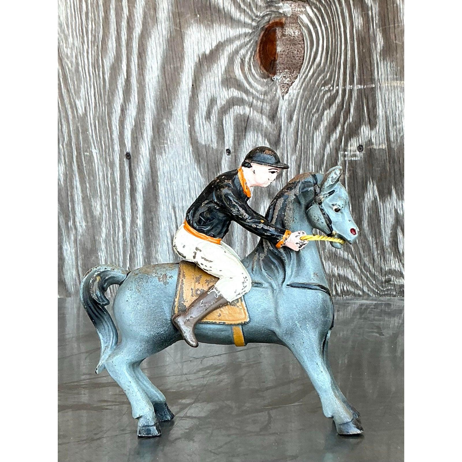 Cavaliere a cavallo in ferro battuto vintage Boho Diecast in vendita 1