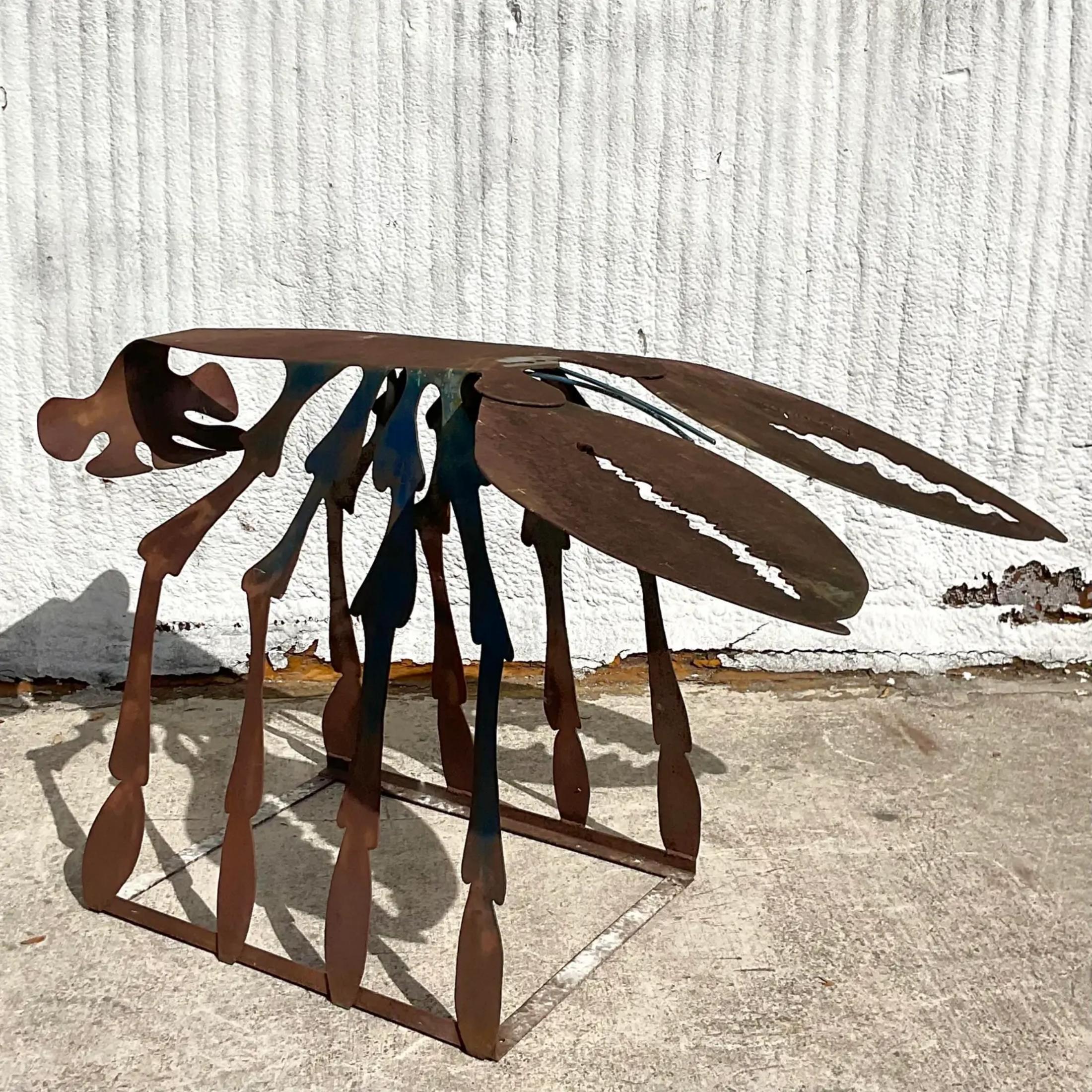 Vintage Boho Dino Kotopoulis Torch Cut Lobster Sculpture In Good Condition For Sale In west palm beach, FL