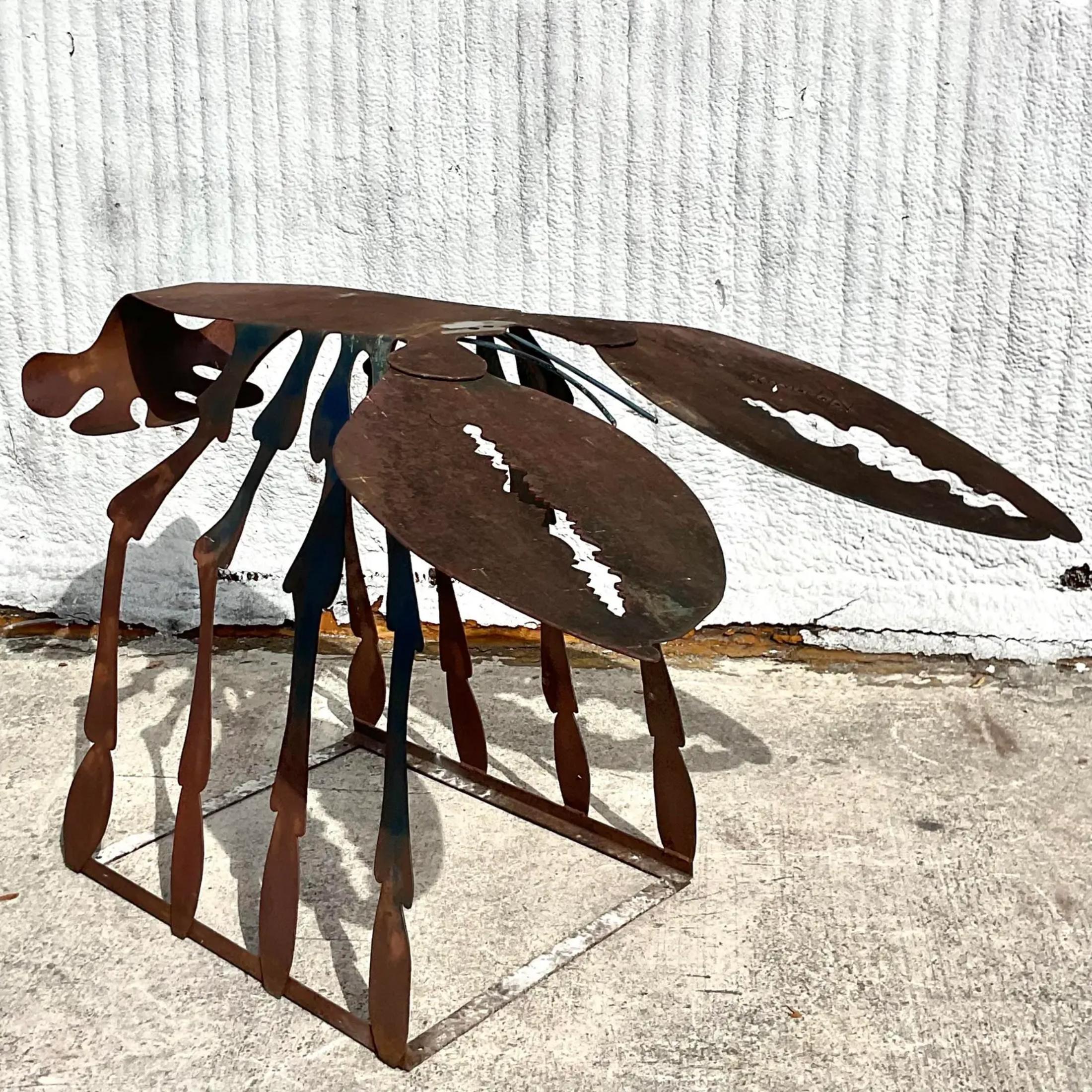 Metal Vintage Boho Dino Kotopoulis Torch Cut Lobster Sculpture
