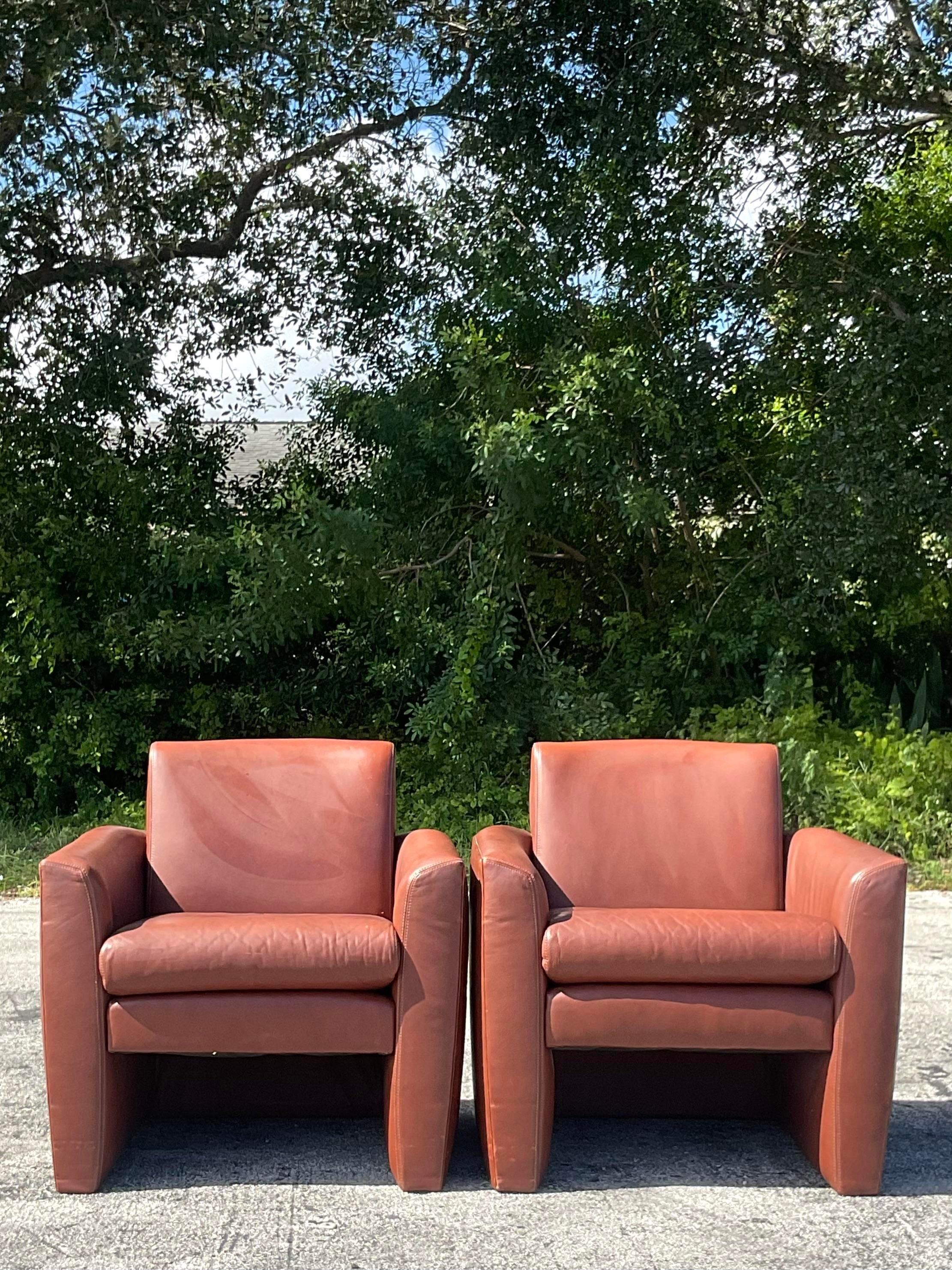 Vintage Boho Directional Leather Club Chair - a Pair For Sale 2