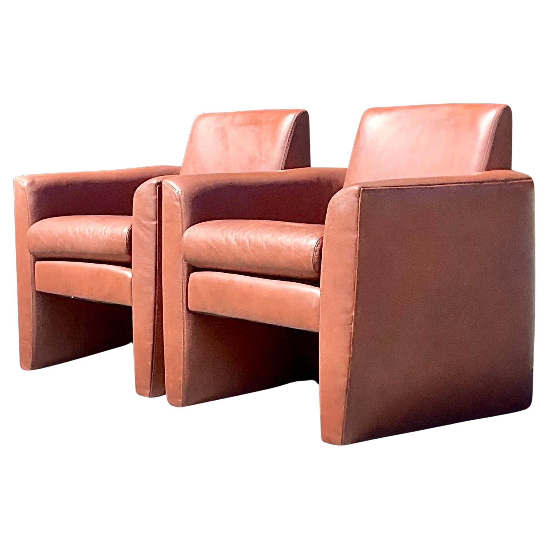 Vintage Boho Directional Leather Club Chair - a Pair For Sale