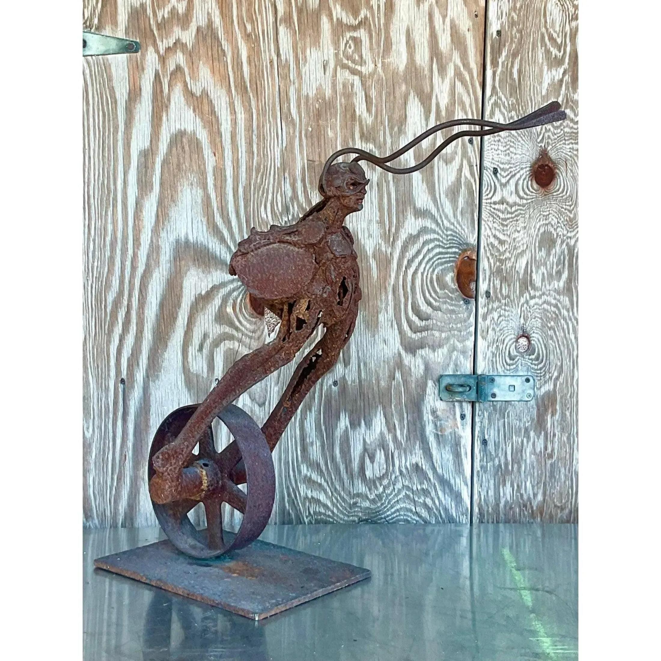 Bohemian Vintage Boho Distressed Abstract Sculpture For Sale