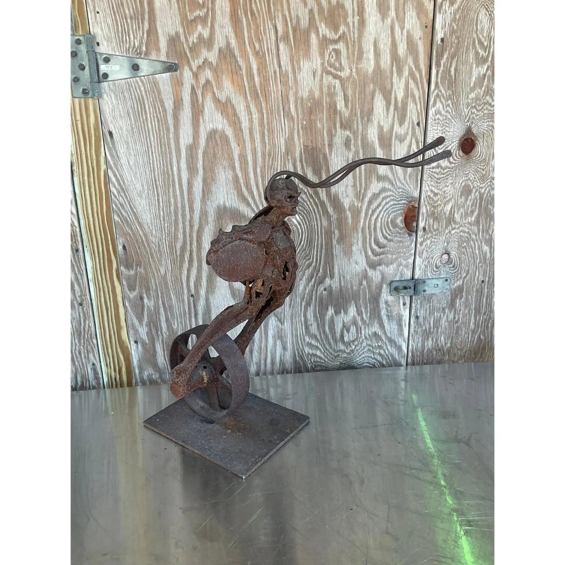 American Vintage Boho Distressed Abstract Sculpture For Sale