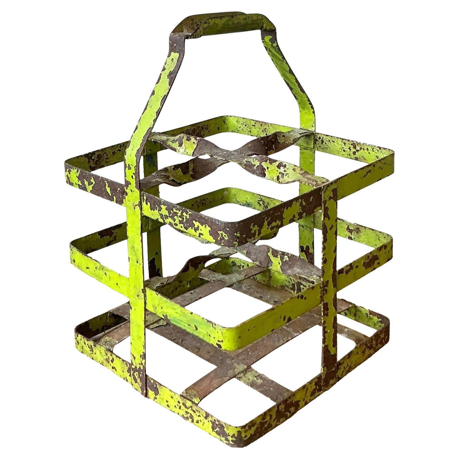 Vintage Boho Distressed Bottle Carrier For Sale