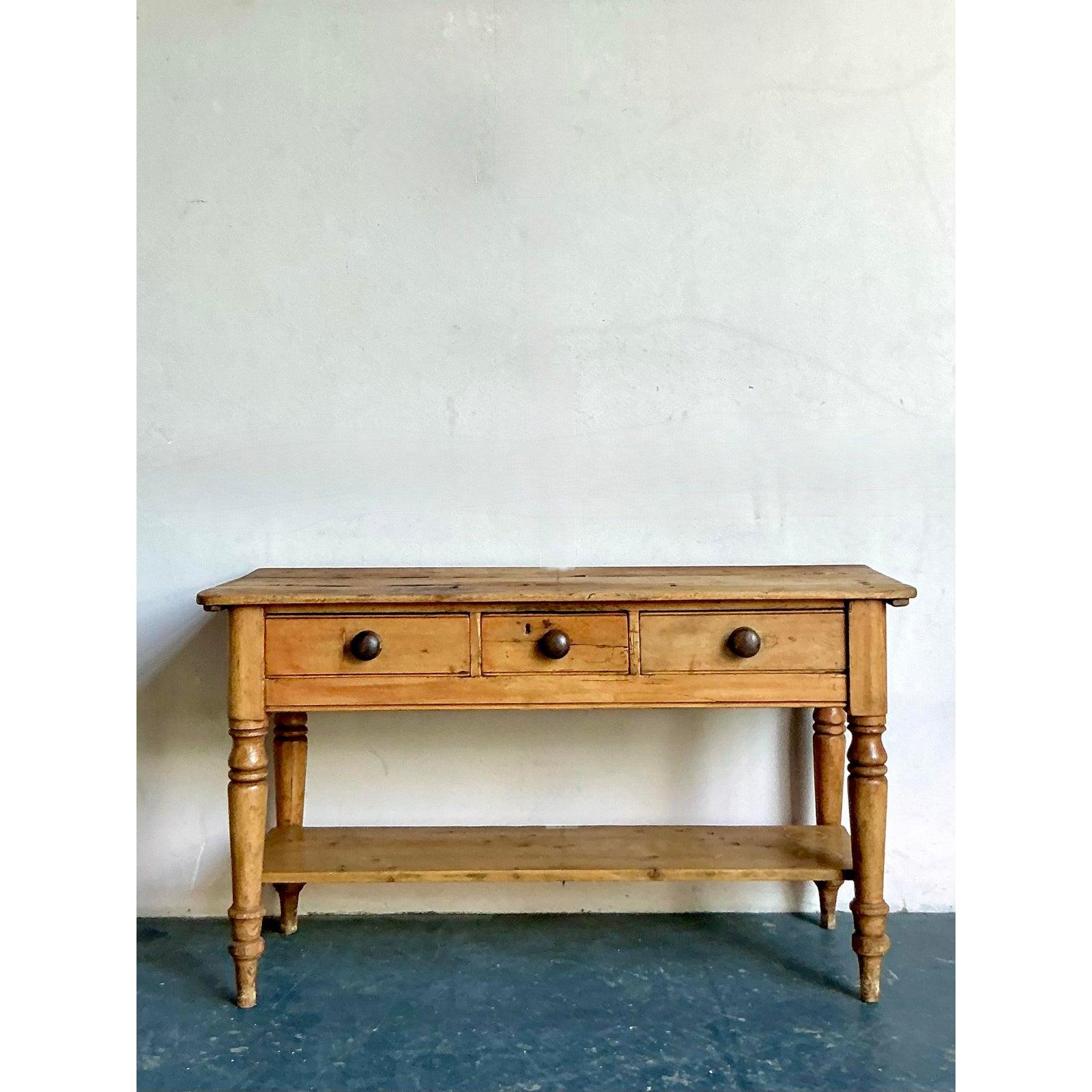 Vintage Boho Distressed French Farm House Console Table In Good Condition For Sale In West Palm Beach, FL