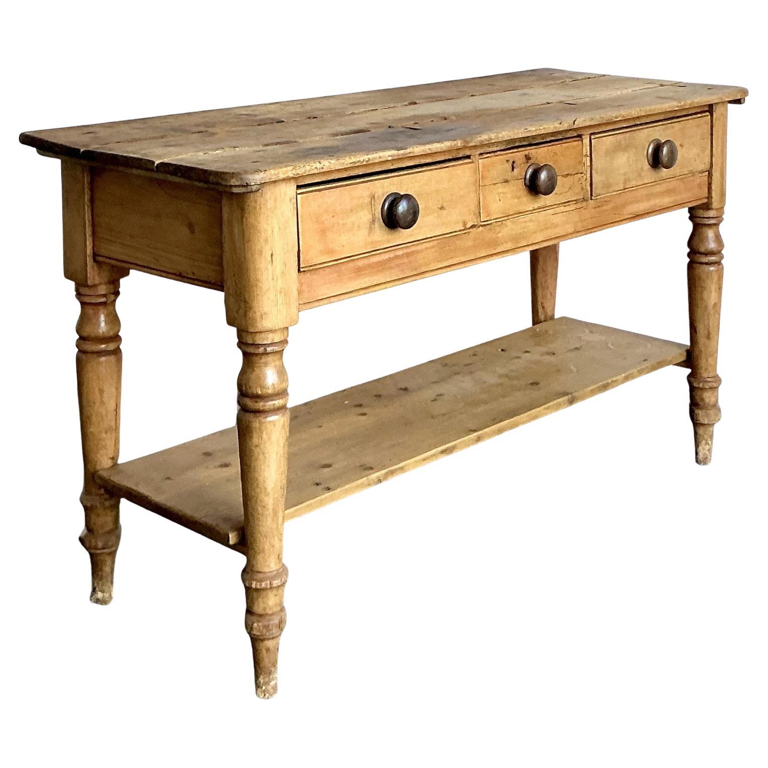 Vintage Boho Distressed French Farm House Console Table For Sale