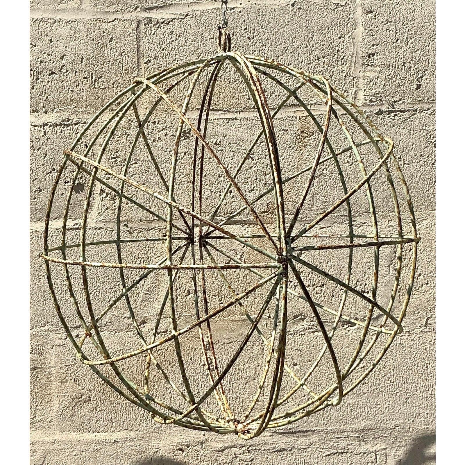 American Vintage Boho Distressed Iron Sphere - A Pair For Sale