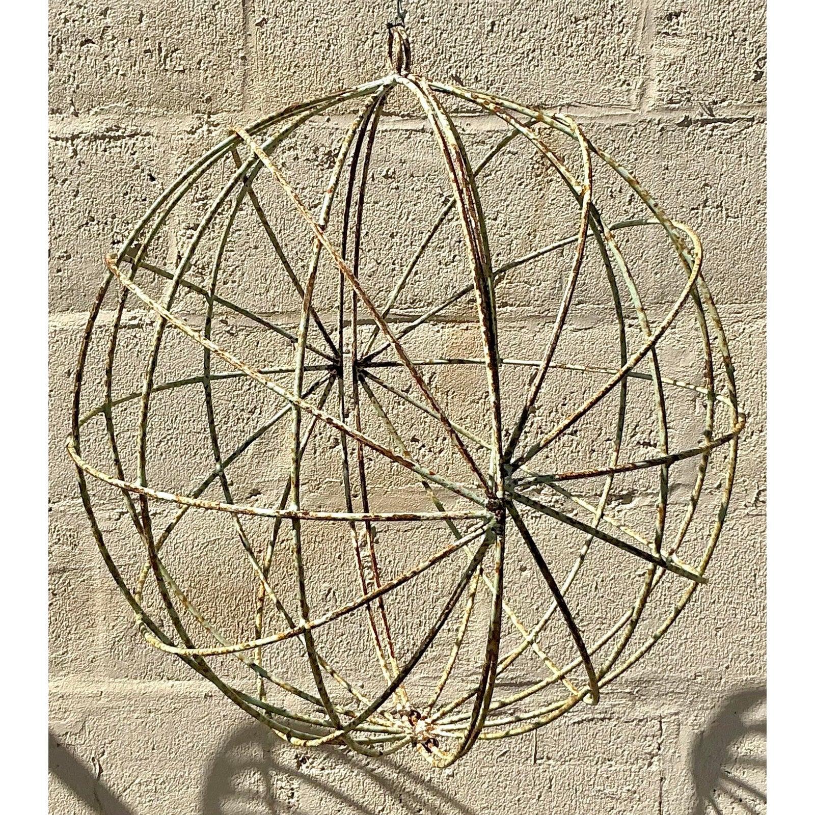 Vintage Boho Distressed Iron Sphere - A Pair In Good Condition For Sale In West Palm Beach, FL