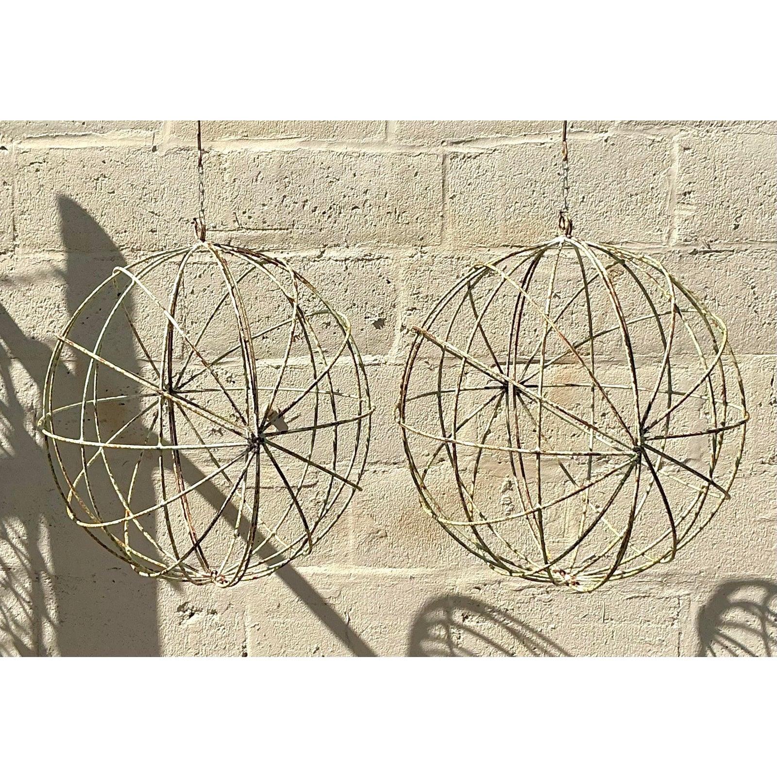 20th Century Vintage Boho Distressed Iron Sphere - A Pair For Sale