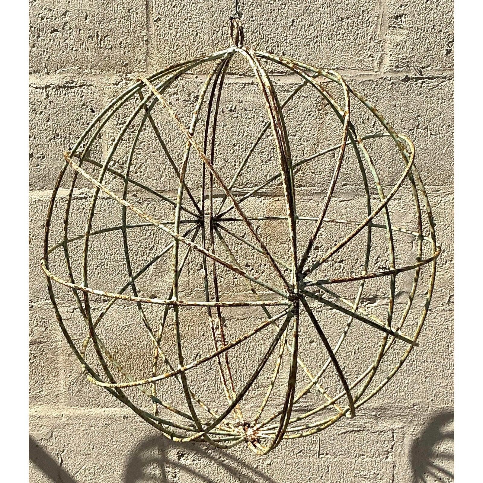 Vintage Boho Distressed Iron Sphere - A Pair For Sale 1