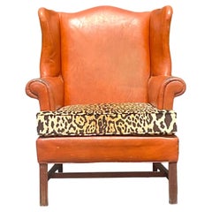 Vintage Boho Distressed Leather Wingback Chair