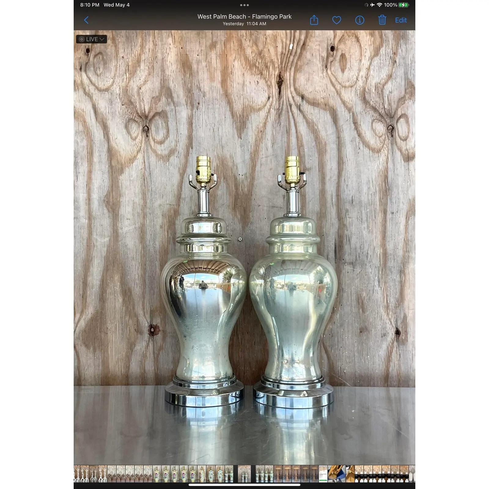 Vintage Boho Distressed Mercury Glass Ginger Jar Lamps - a Pair 1