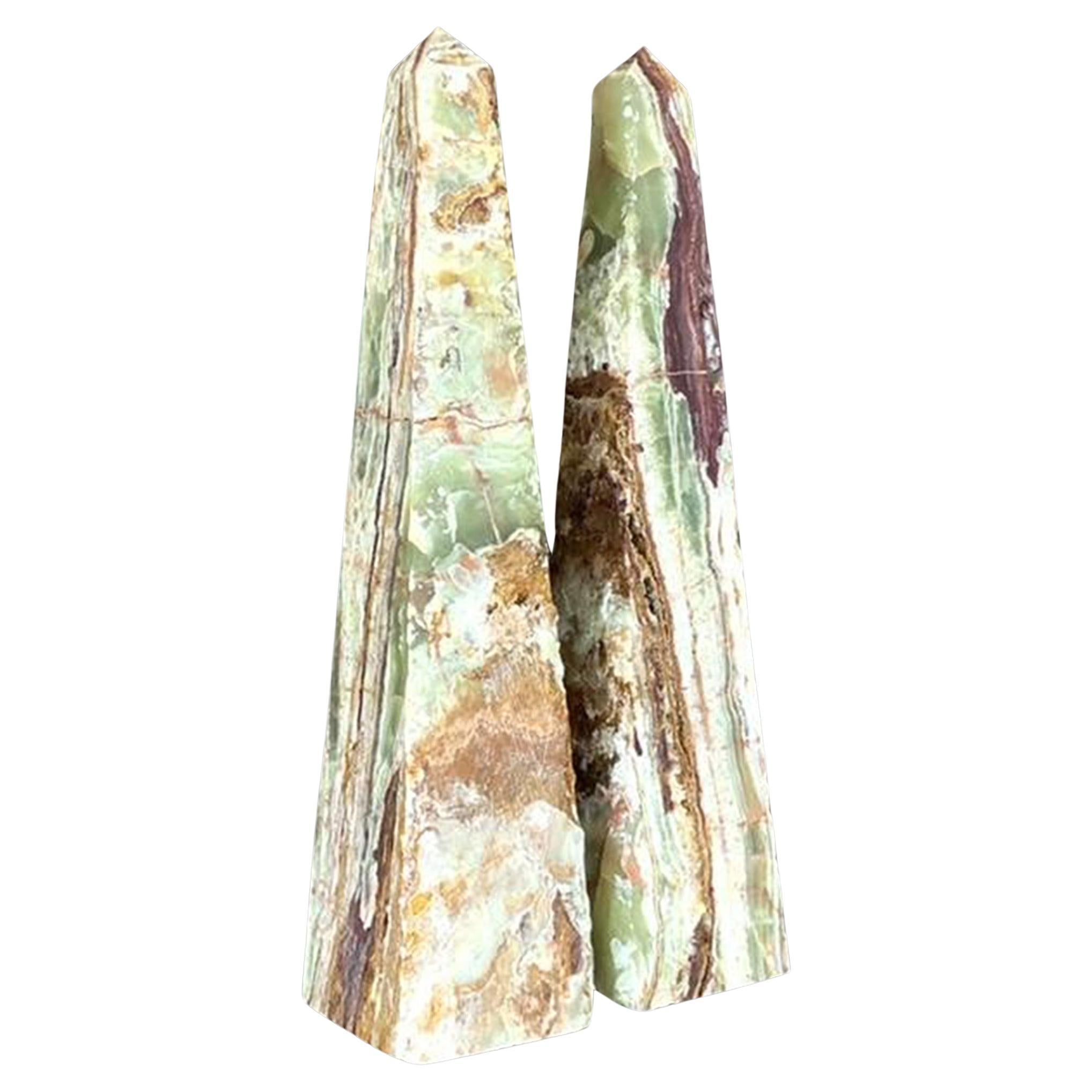 Vintage Boho Distressed Opal-Obelisken im Used-Look - ein Paar