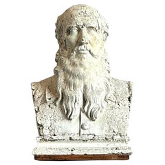Vintage Boho Distressed Plaster Bust of Man