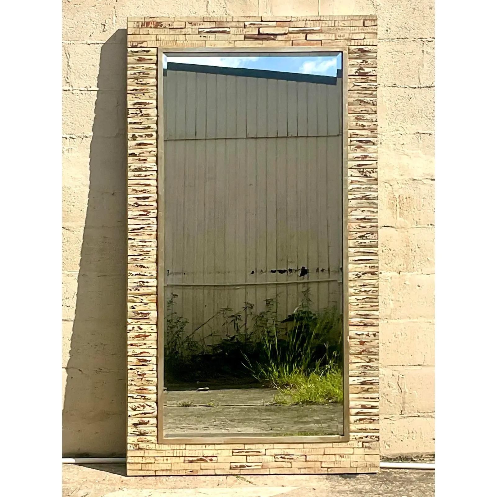 Vieux miroir de sol bohème en bois de récupération vieilli en vente 2