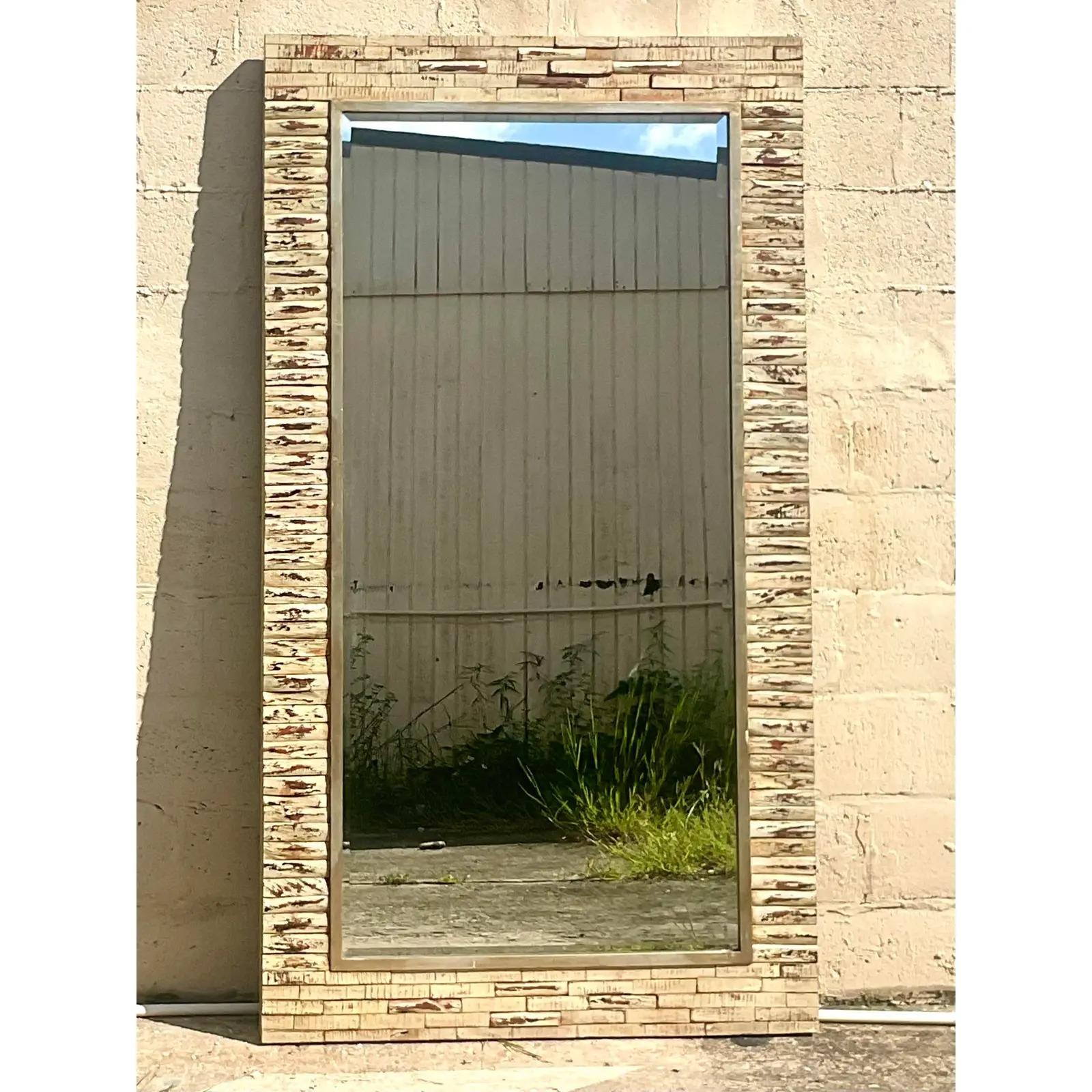 North American Vintage Boho Distressed Reclaimed Wood Floor Mirror For Sale