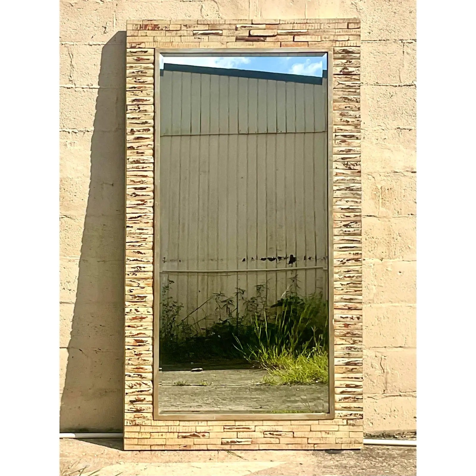 Espejo de suelo de madera recuperada Vintage Boho Distressed en venta