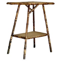 Vintage Boho Distressed Tortoise Bamboo Side Table