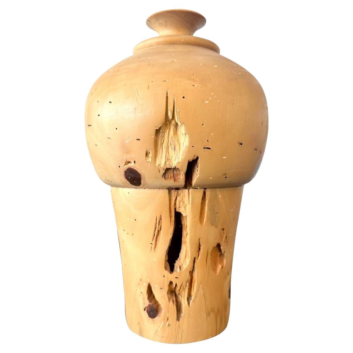 Vintage Boho Distressed Turned Wood Vase