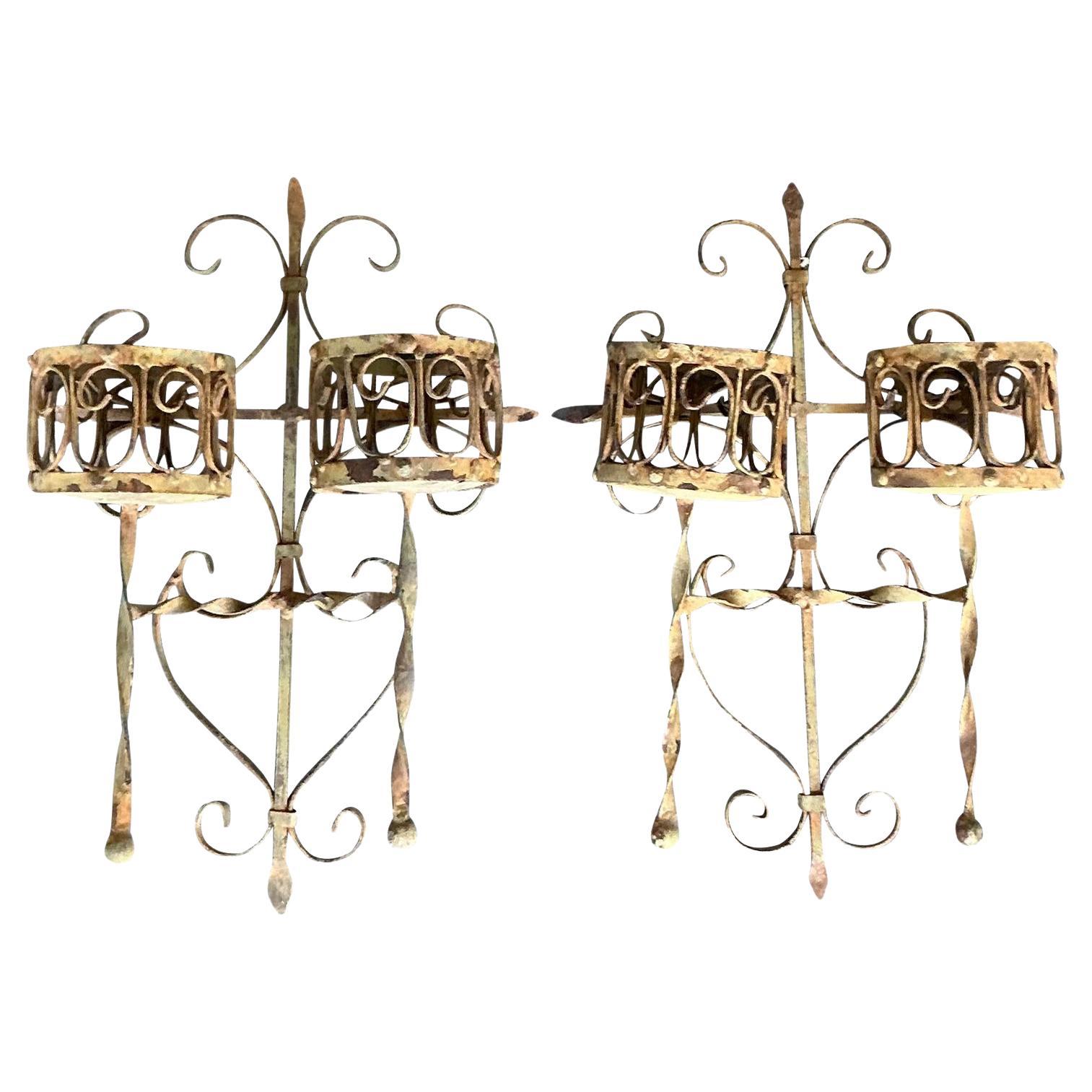 Paire d
appliques à bougie en fer forgé vintage boho et vieilli