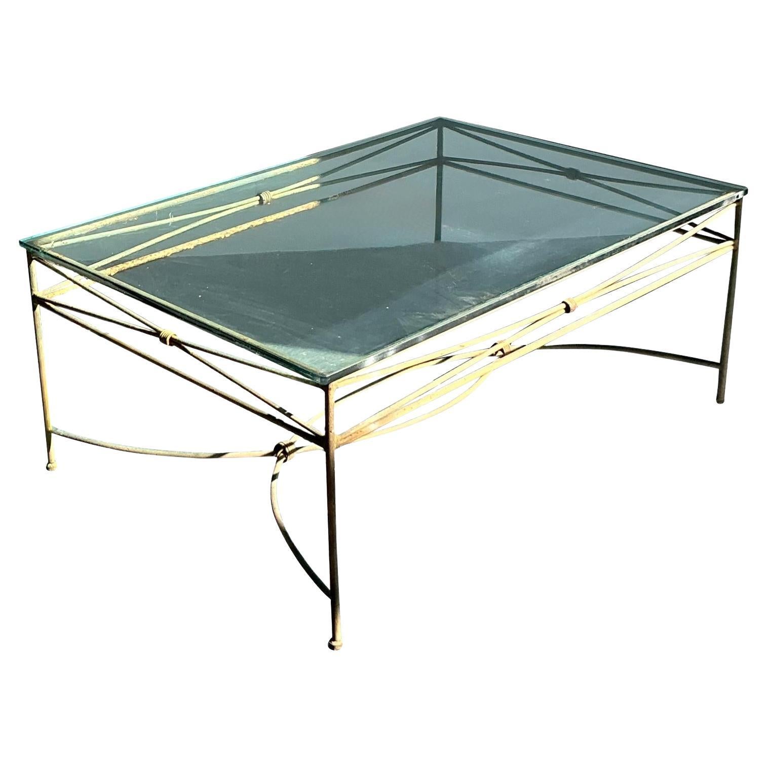 Vintage Boho Distressed Wrought Iron Coffee Table For Sale