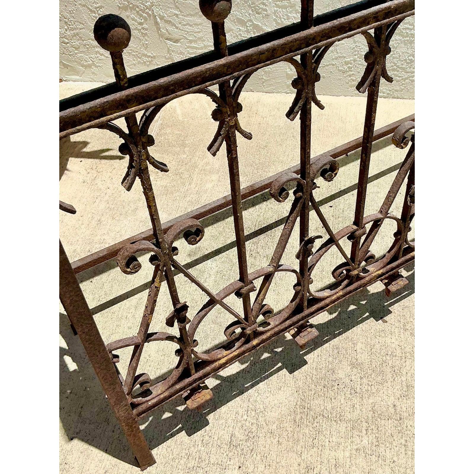 Industrial Vintage Boho Distressed Wrought Iron Console Table For Sale