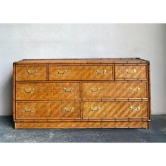 Vintage Boho Dixie Parquet Rattan Dresser