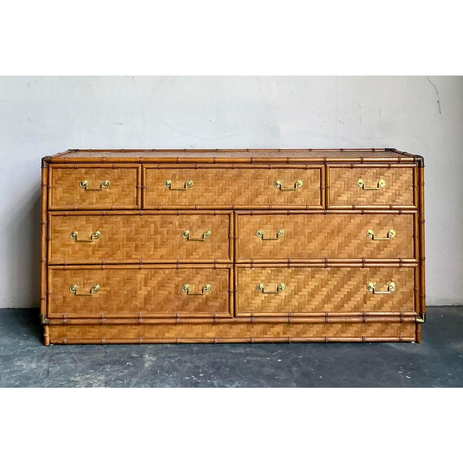 Ottone Comò in rattan vintage in stile bohémien Dixie Parquet in vendita