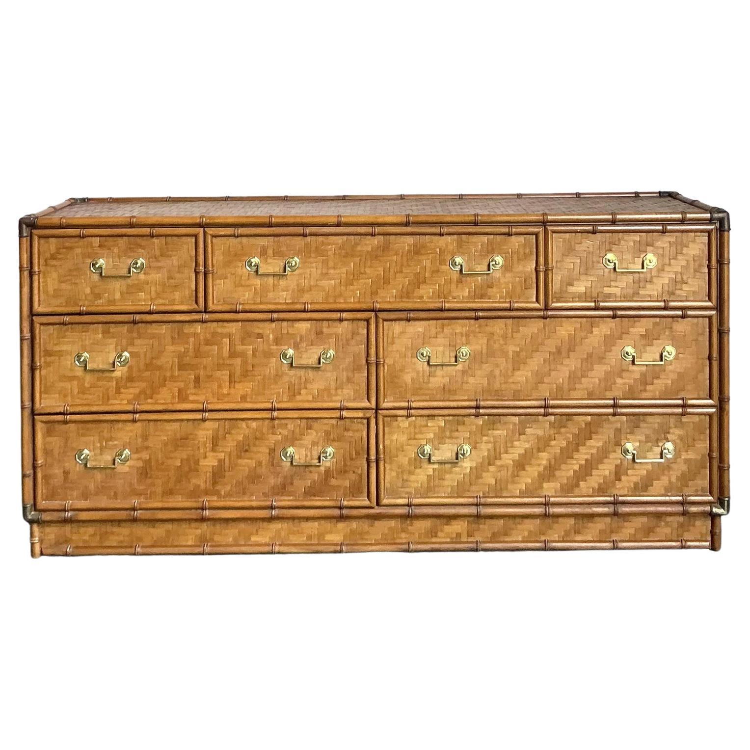 Comò in rattan vintage in stile bohémien Dixie Parquet