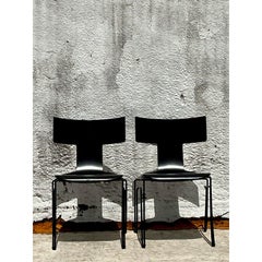 Sedie Klismos in pelle Donghia "Anziano" d'epoca - una coppia