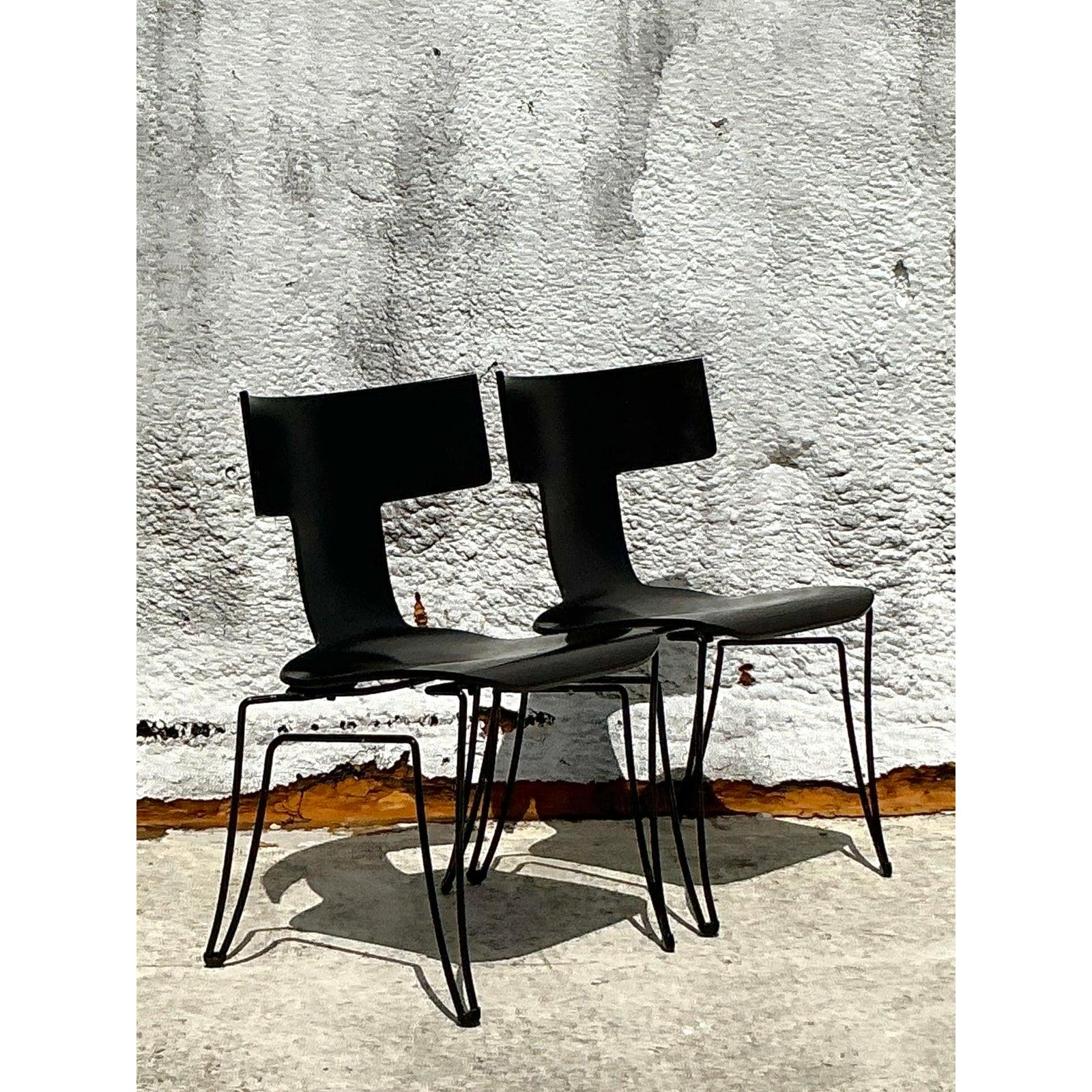 American Vintage Boho Donghia “Anziano” Leather Klismos Chairs - A Pair For Sale