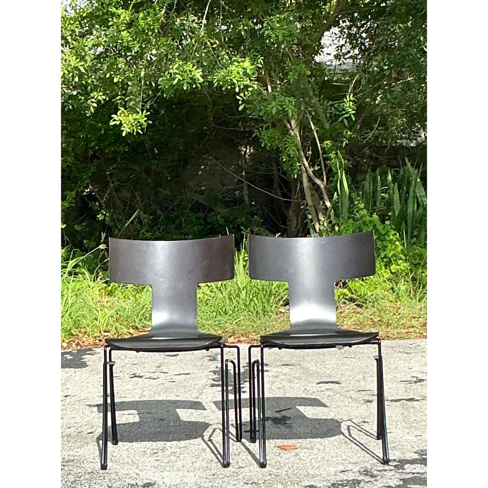 Vintage Boho Donghia “Anziano” Leather Klismos Chairs - A Pair In Good Condition For Sale In west palm beach, FL