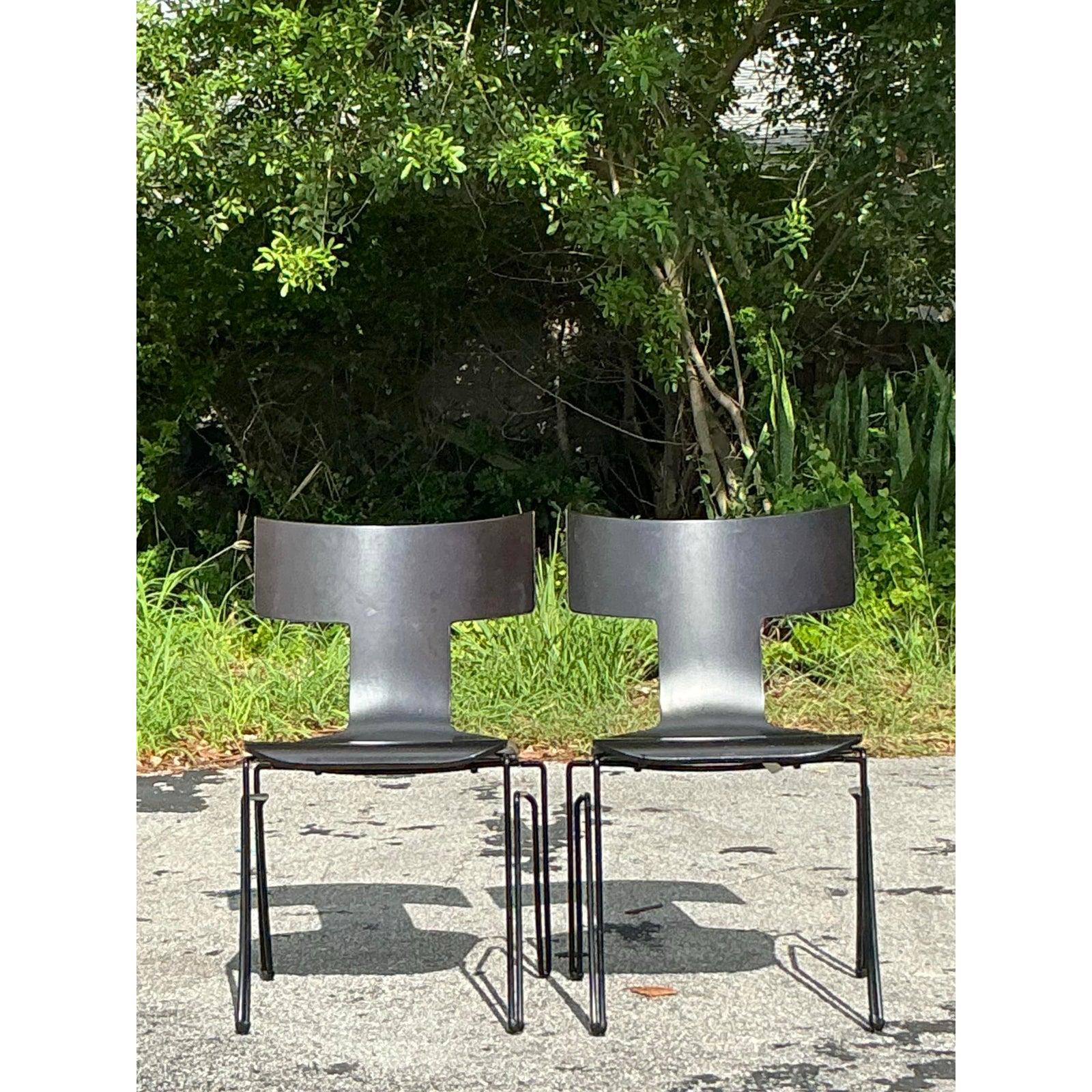 Vintage Boho Donghia “Anziano” Leather Klismos Chairs - A Pair For Sale 1