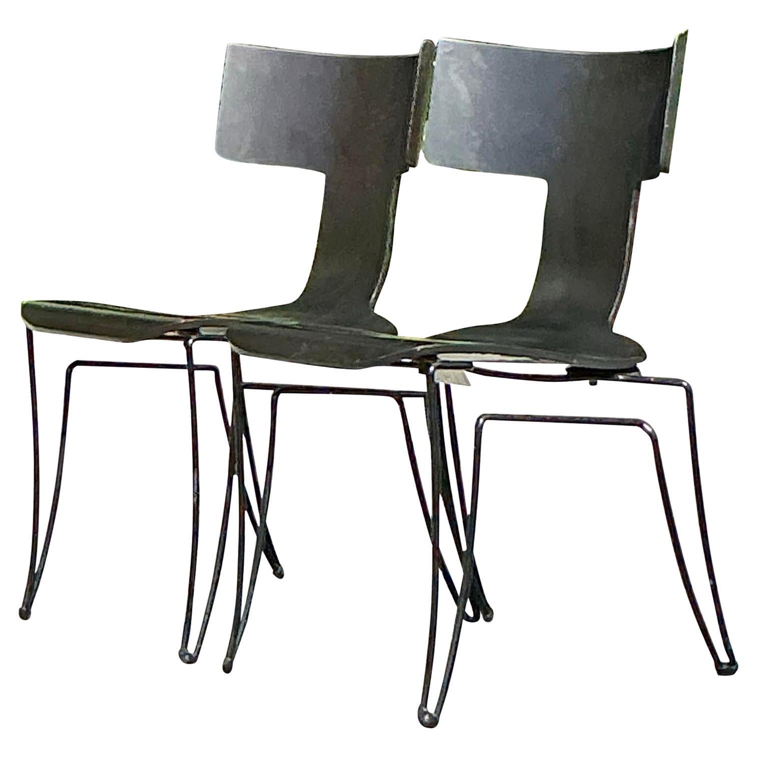 Vintage Boho Donghia “Anziano” Leather Klismos Chairs - A Pair