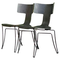 Vintage Boho Donghia “Anziano” Leather Klismos Chairs - A Pair