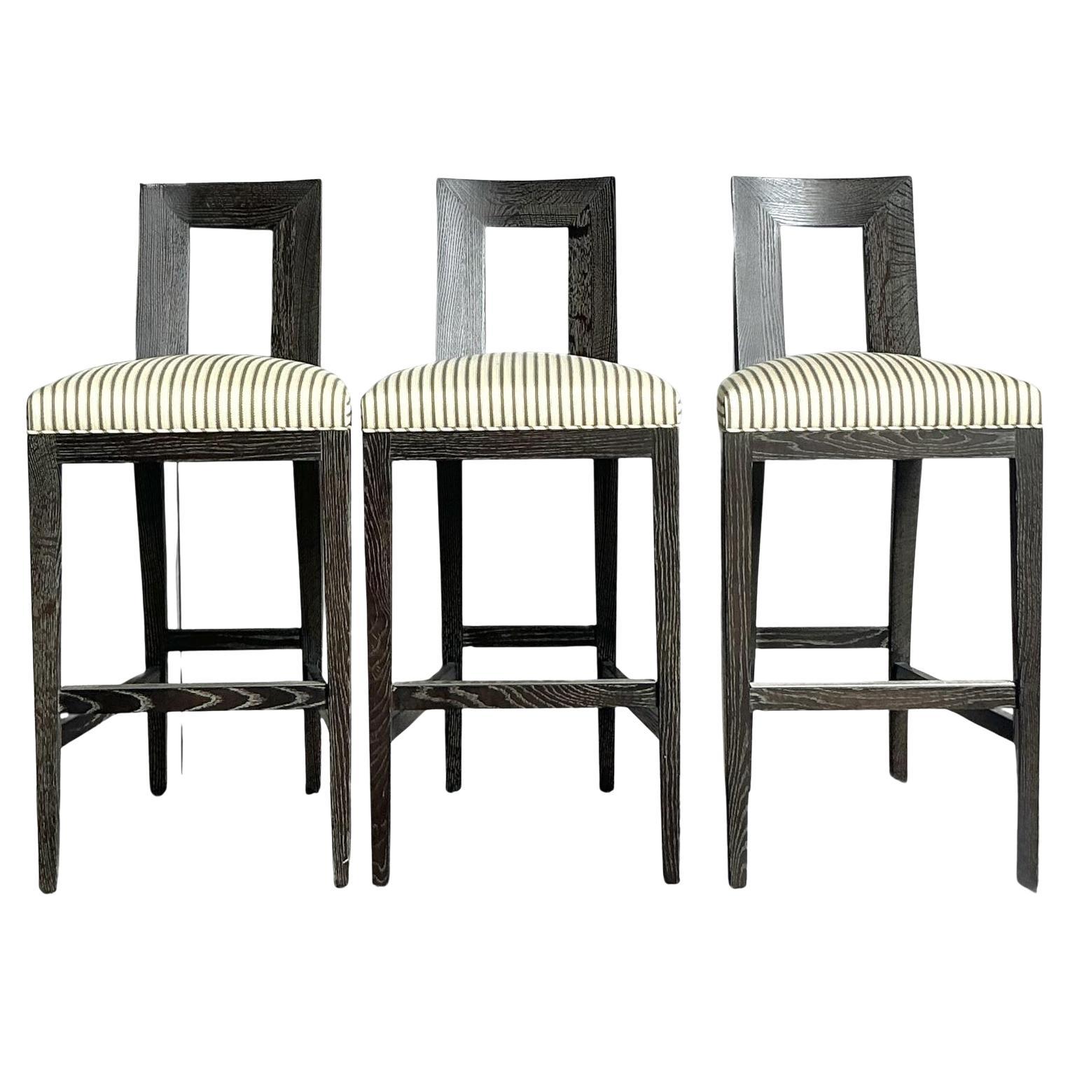 Vintage Boho Donghia Cerused "Margarita" Barhocker - Satz von 3 im Angebot