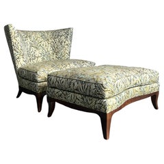 Sedia da salotto e ottomana "Geneva" in seta Jacquard di Donghia, vintage.