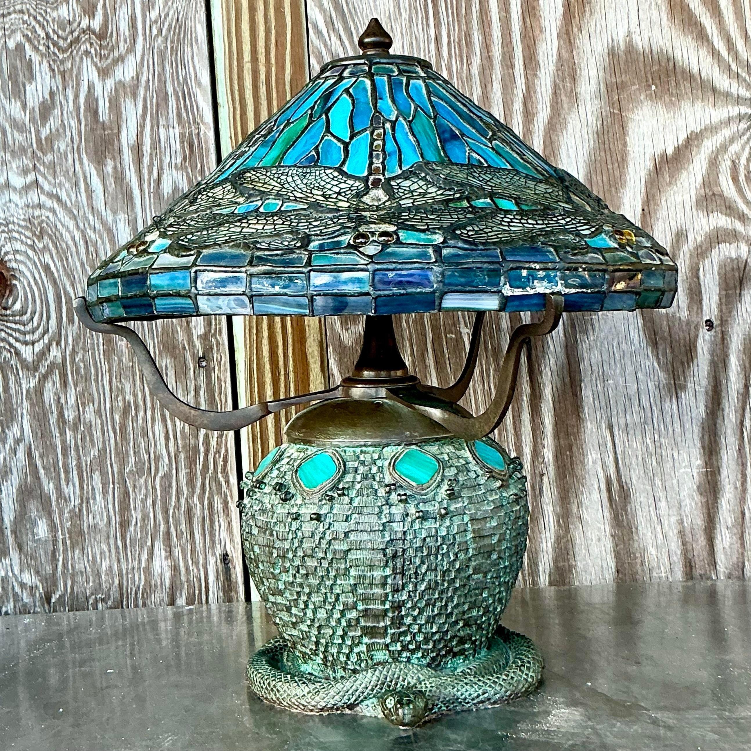 Lampe Boho en verre libellule vintage d'après Tiffany en vente 4