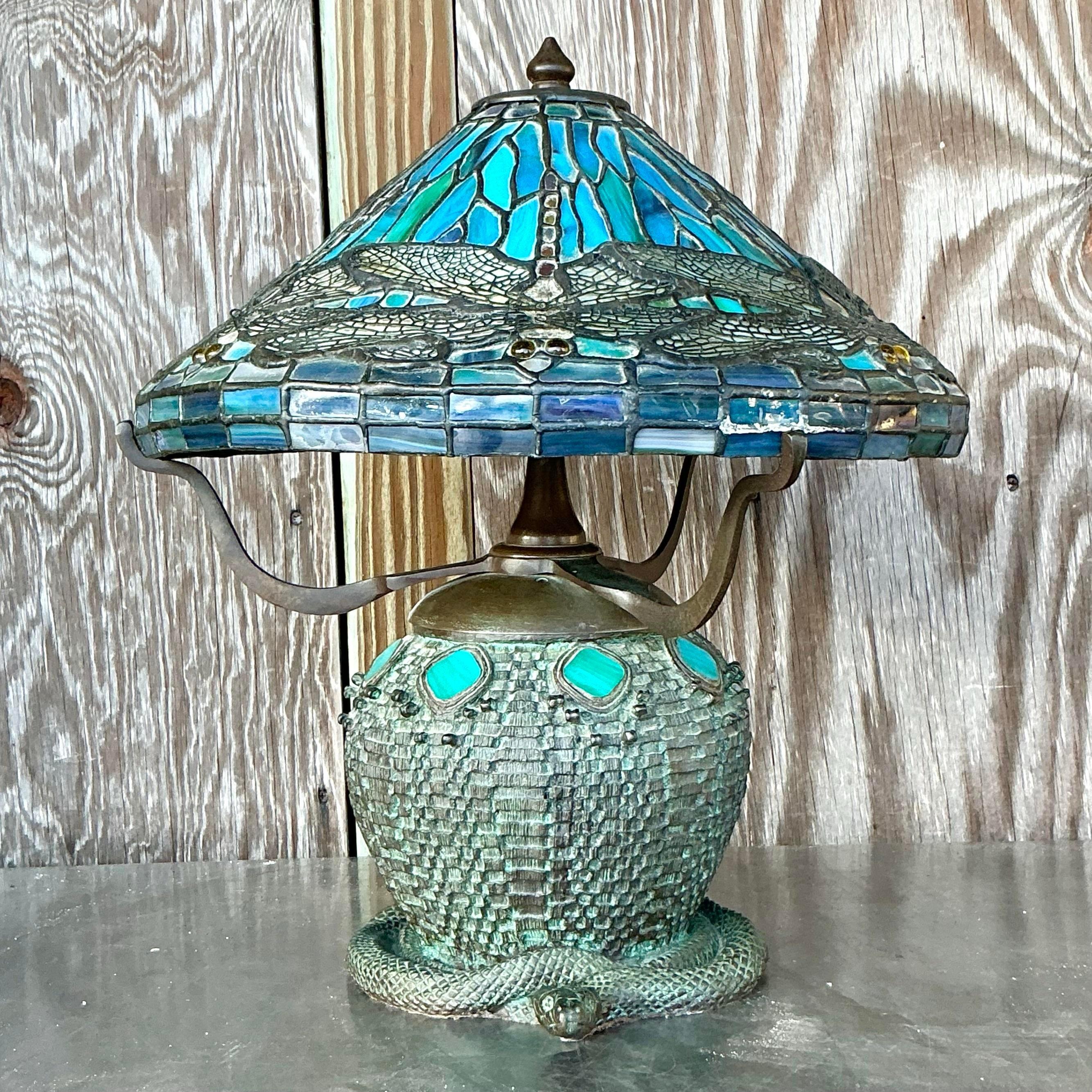 Lampe Boho en verre libellule vintage d'après Tiffany en vente 1