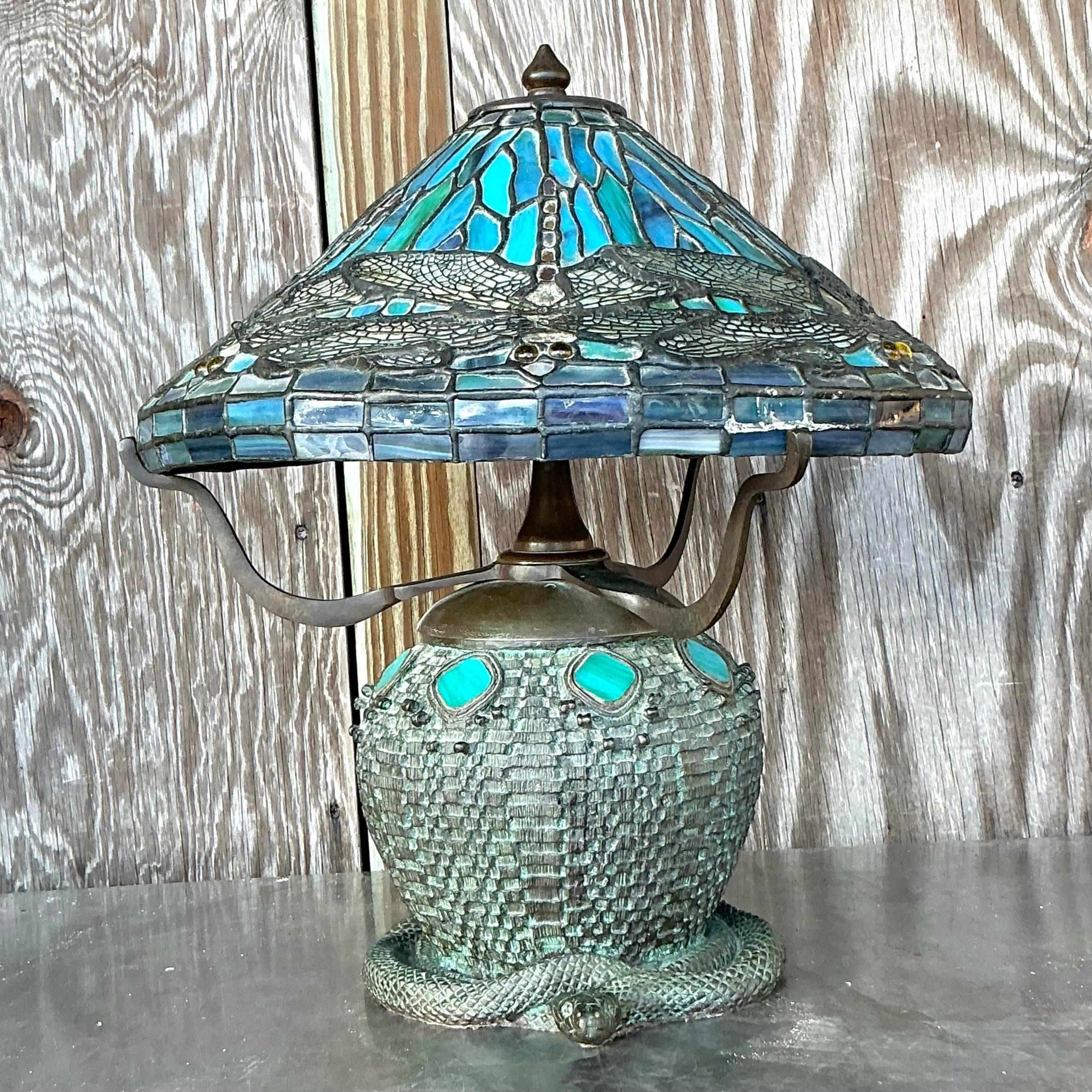 Lampe Boho en verre libellule vintage d'après Tiffany en vente 2
