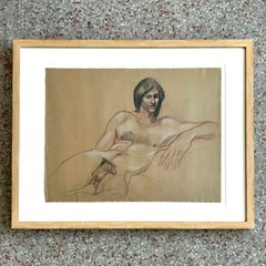 Vintage Boho Drawing of Reclined Man