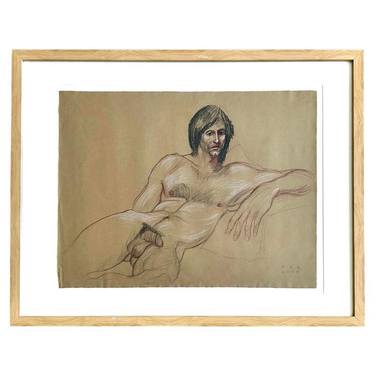 Vintage Boho Zeichnung von Reclined Man