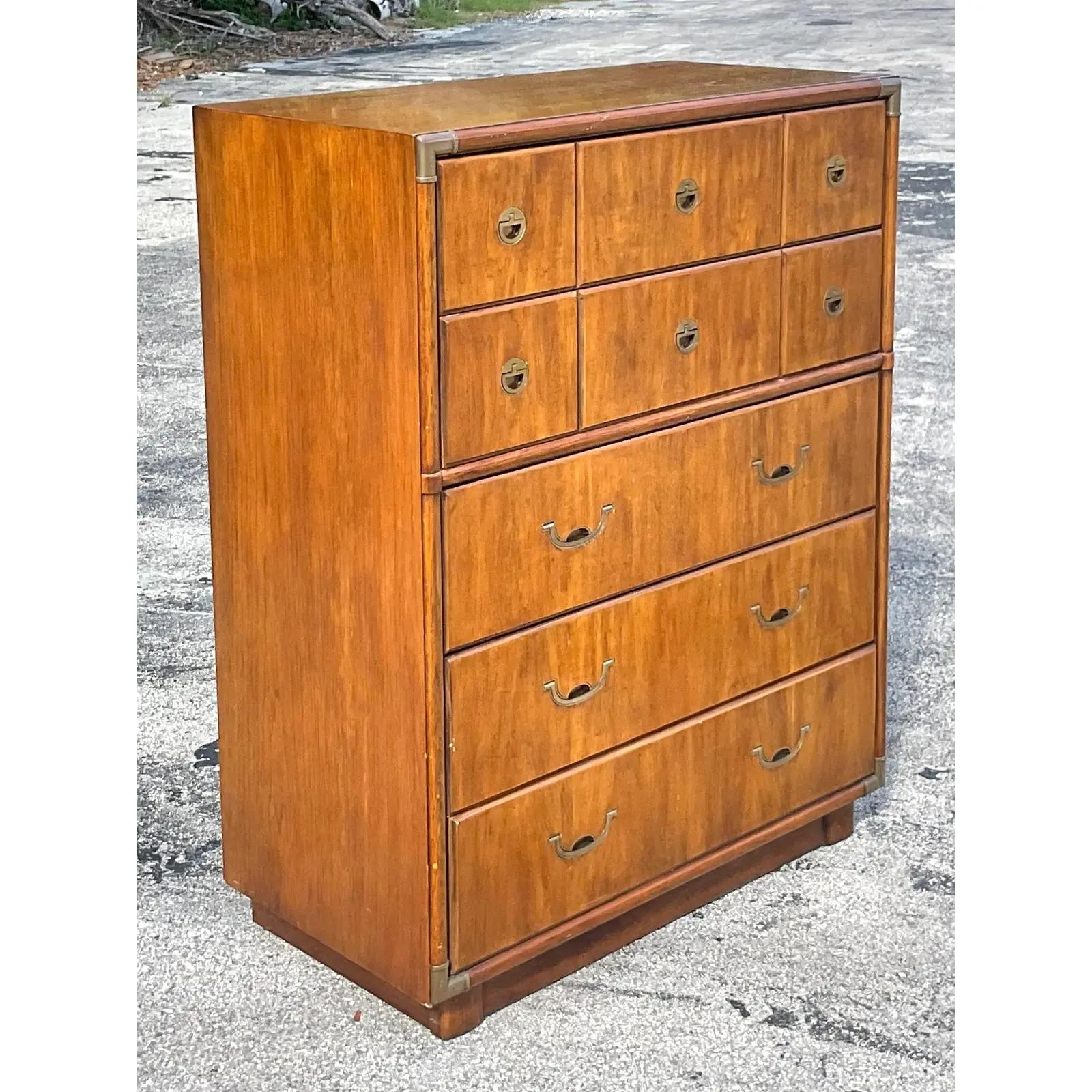 Brass Vintage Boho Drexel “Accolade” Tall Chest of Drawers