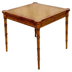 Vintage Boho Drexel Burl Wood and Leather Game Table